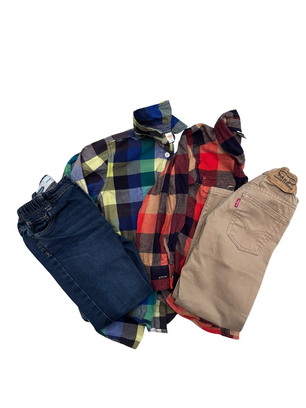 Lot of Boys Plaid Shirts with Jeans and Khakis‎ - Multicolor - Size 6